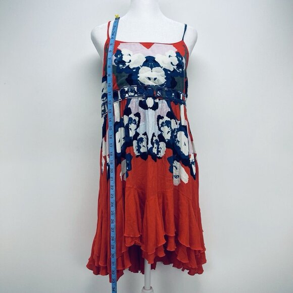 Free People Intimately Mini Dress Sz S Sweet Lucy Slip Ruffle Hem Sleeveles Red - Picture 9 of 10